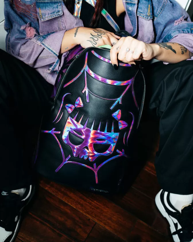 Sprayground BACKPACKS*CAZZU IRIDESCENT CUT u0026 SEW SPIDER SKULL SHARK BACKPACK (DLXV)
