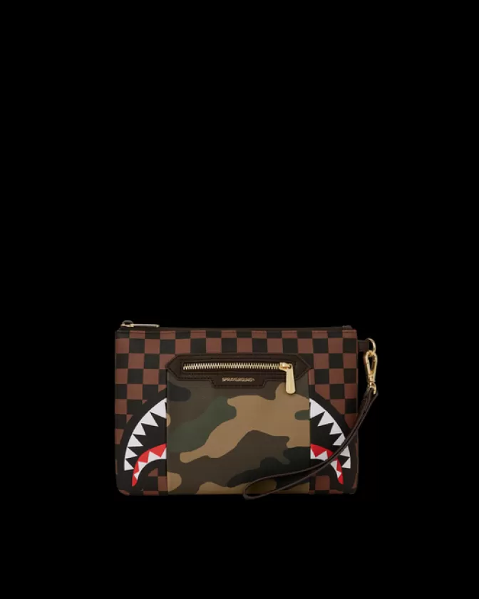 Sprayground CROSSOVER CLUTCHES*EXTERIOR GOLD ZIP POCKET SHARKS IN PARIS CROSSOVER CLUTCH