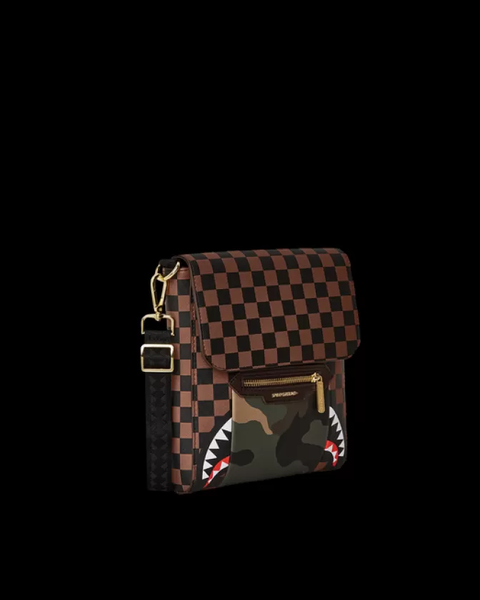 Sprayground SLINGS | CROSSBODYS*EXTERIOR GOLD ZIP POCKET SHARKS IN PARIS MESSENGER SLING BAG