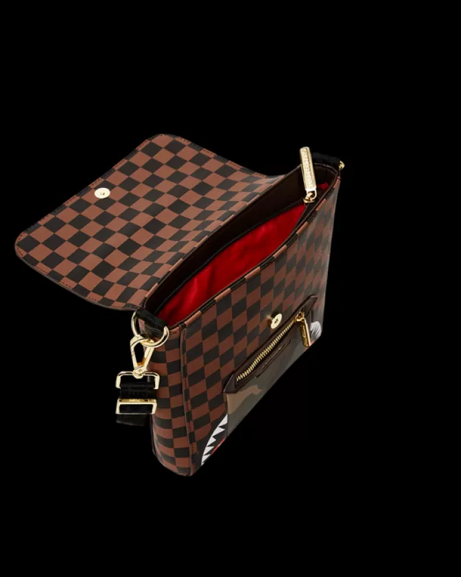 Sprayground SLINGS | CROSSBODYS*EXTERIOR GOLD ZIP POCKET SHARKS IN PARIS MESSENGER SLING BAG