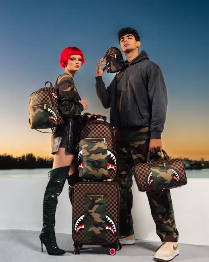 Sprayground DUFFLES*EXTERIOR GOLD ZIP POCKET SHARKS IN PARIS MINI DUFFLE