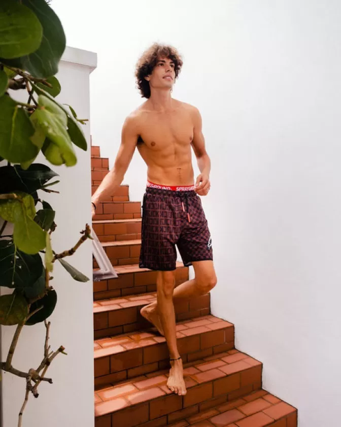 Sprayground SWIMWEAR*OFFENDED SPLIT THE CHECK CORTO SWIM TRUNKS